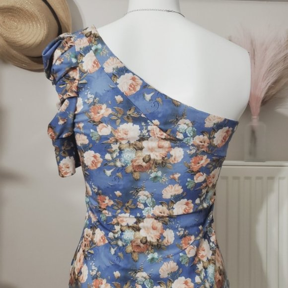 Vintage Y2K Retro Off Shoulder Puff Sleeve Floral Dress- S - Picture 3 of 12